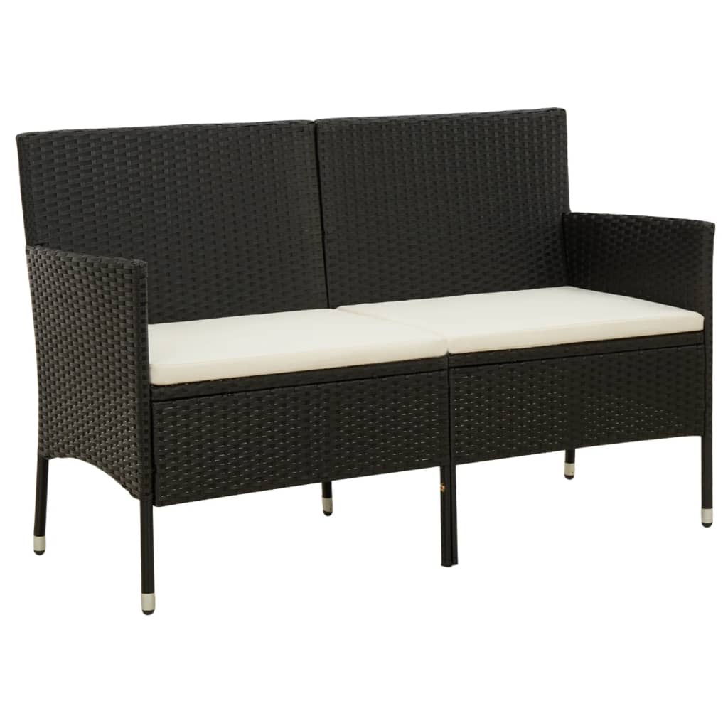 3-Sitzer-Gartensofa mit Kissen, schwarzes Polyrattan