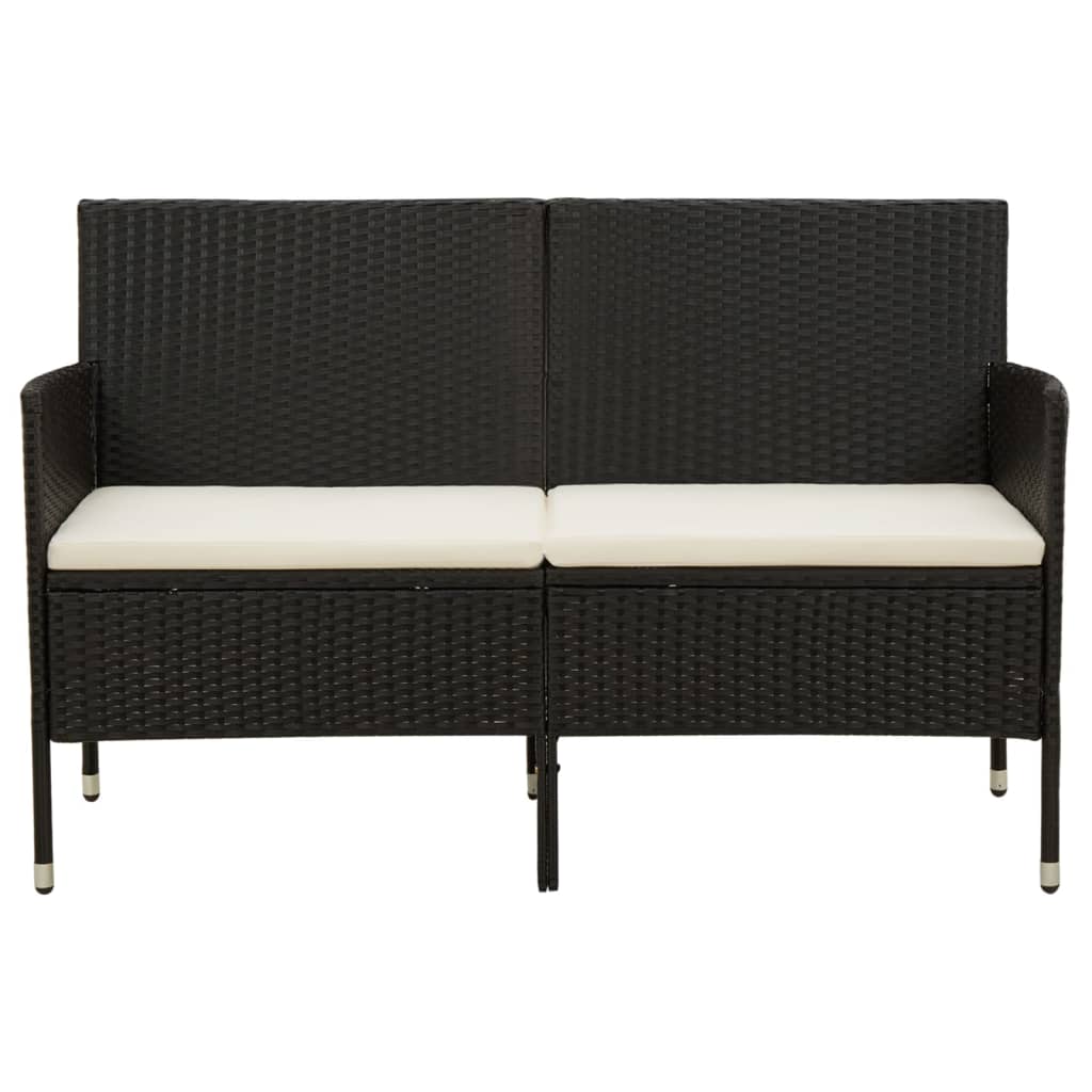 3-Sitzer-Gartensofa mit Kissen, schwarzes Polyrattan