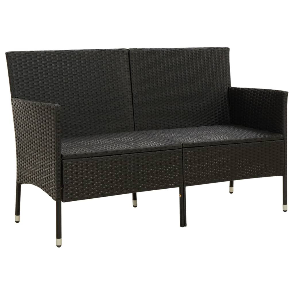 3-Sitzer-Gartensofa mit Kissen, schwarzes Polyrattan