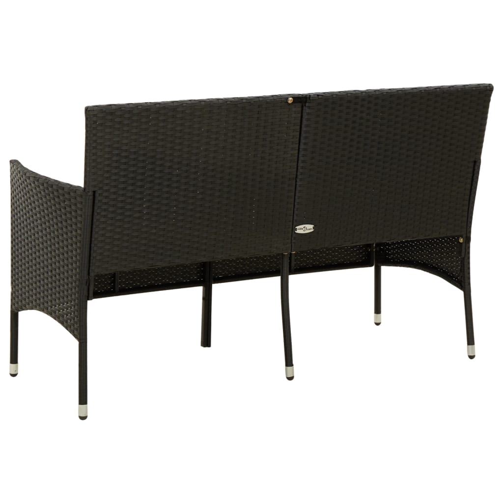 3-Sitzer-Gartensofa mit Kissen, schwarzes Polyrattan