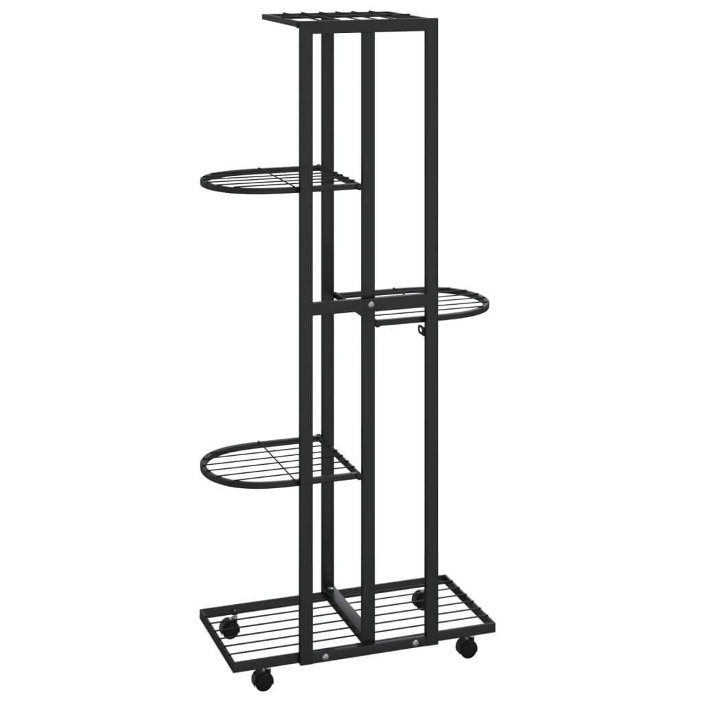 5-kerroksinen Kukkateline pyörillä 44x23x100 cm musta rauta