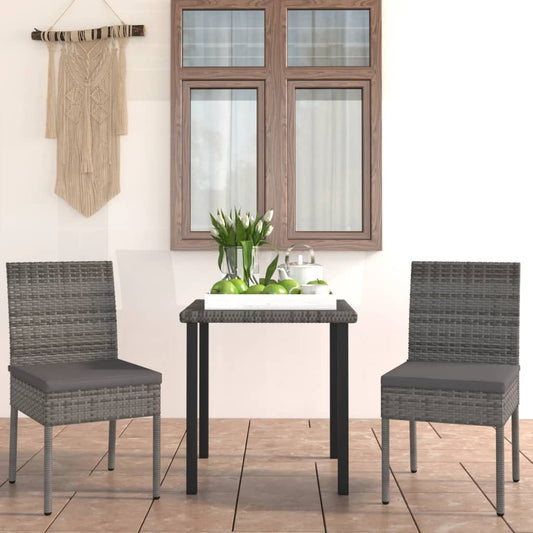 3-piece outdoor dining set with cushions, polyrattan, grey