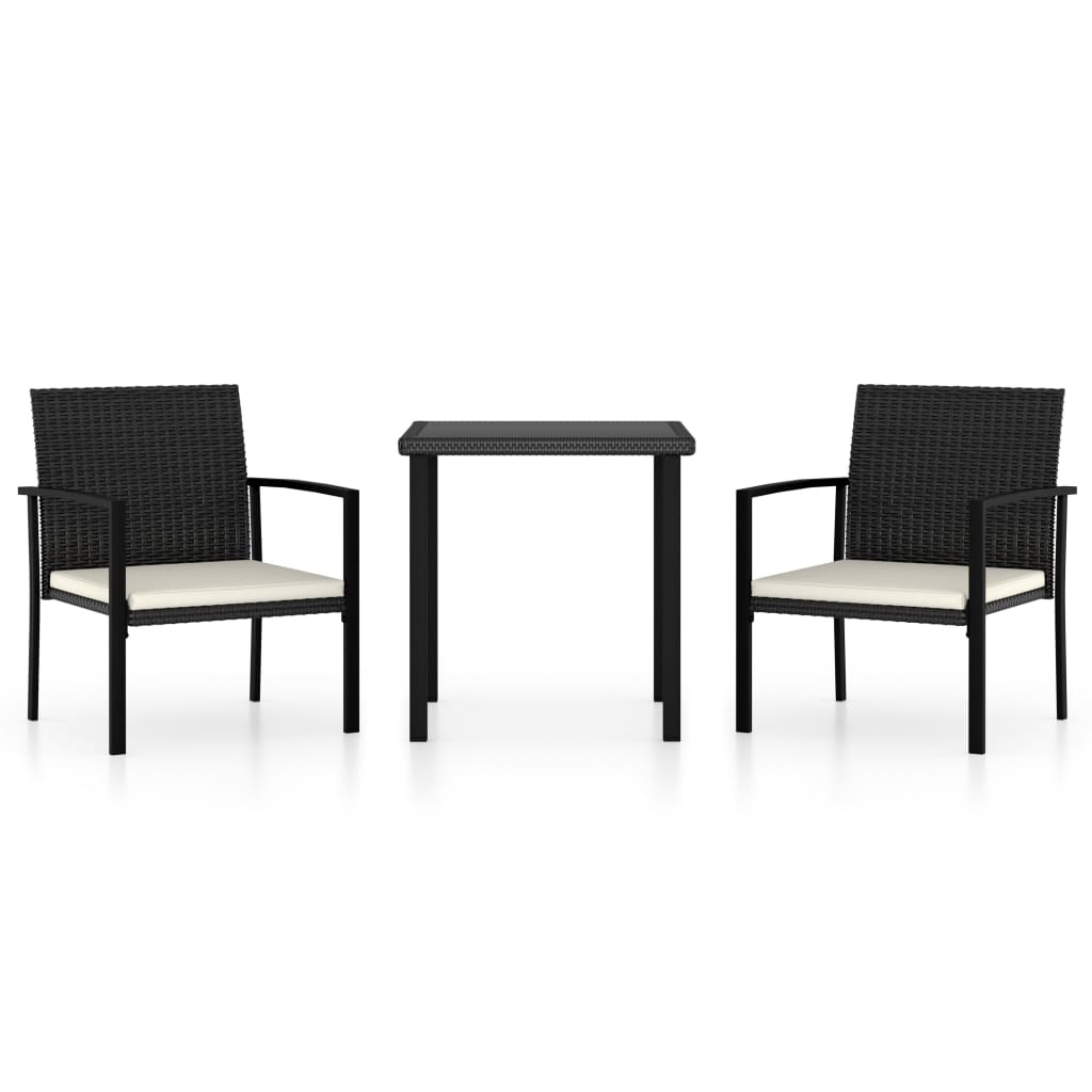 3-piece outdoor dining set poly rattan black