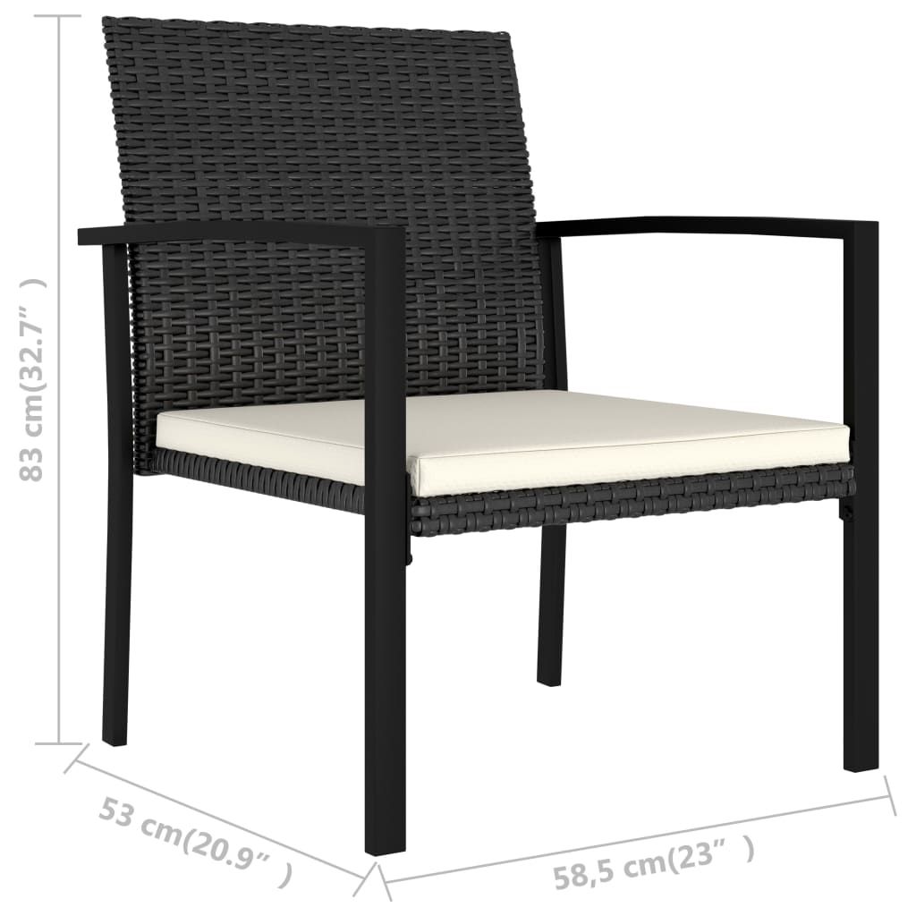 3-piece outdoor dining set poly rattan black