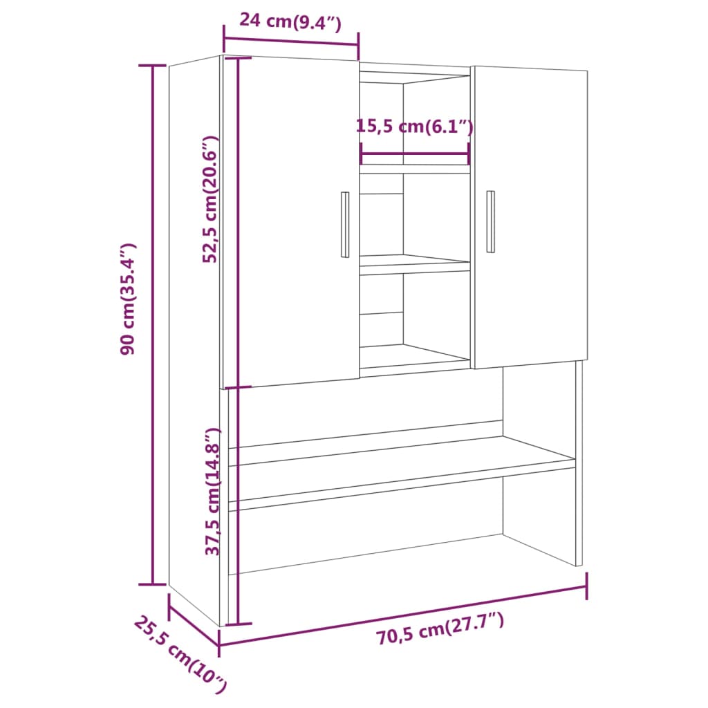 Pesukonekaappi ruskea tammi 70,5x25,5x90 cm