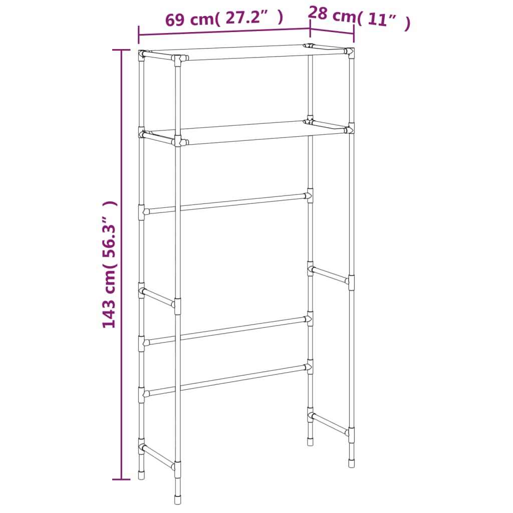 Säilytyshylly pesukoneen ylle 2 tasoa harmaa 69x28x143 cm rauta