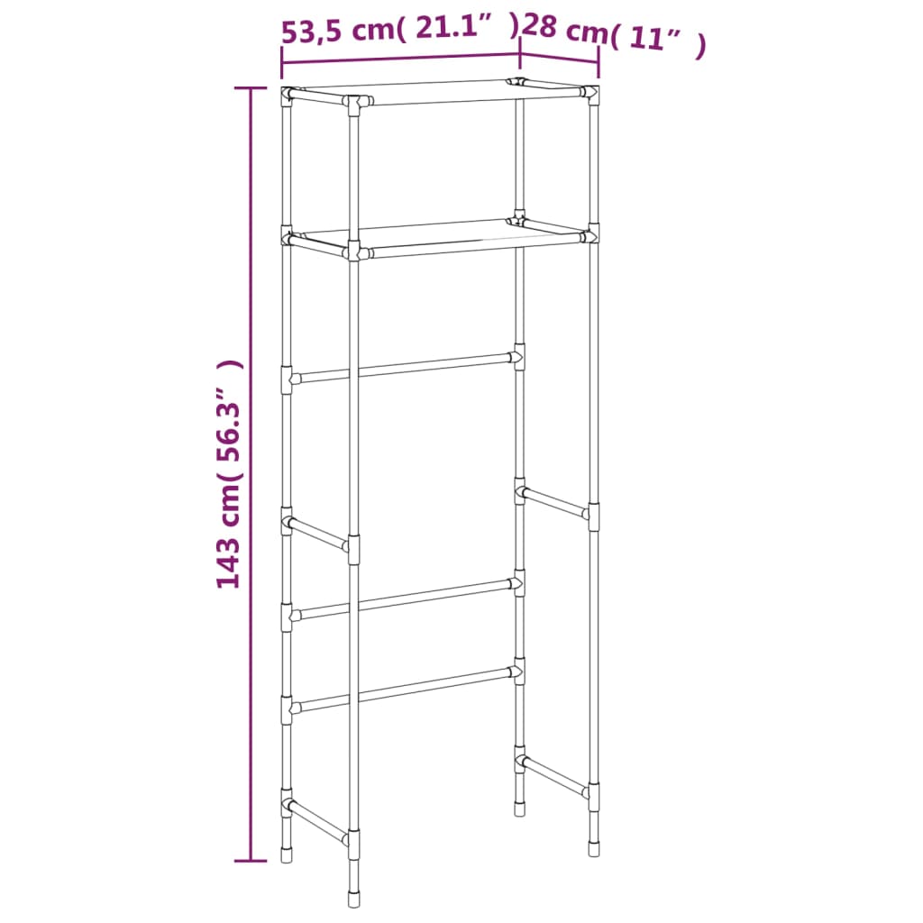 2-tasoinen Hyllykkö WC-pytyn ylle harmaa 53,5x28x143 cm rauta