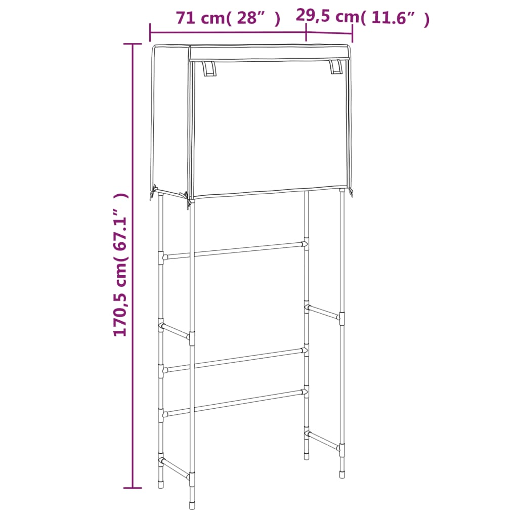 Säilytyshylly pesukoneen ylle 2 tasoa musta 71x29,5x170,5 cm