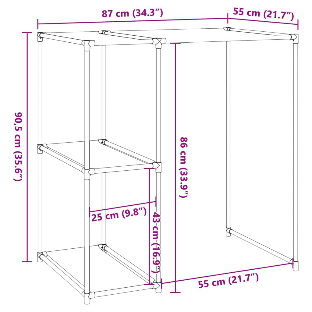 Säilytyshylly pesukoneen ylle musta 87x55x90,5 cm rauta