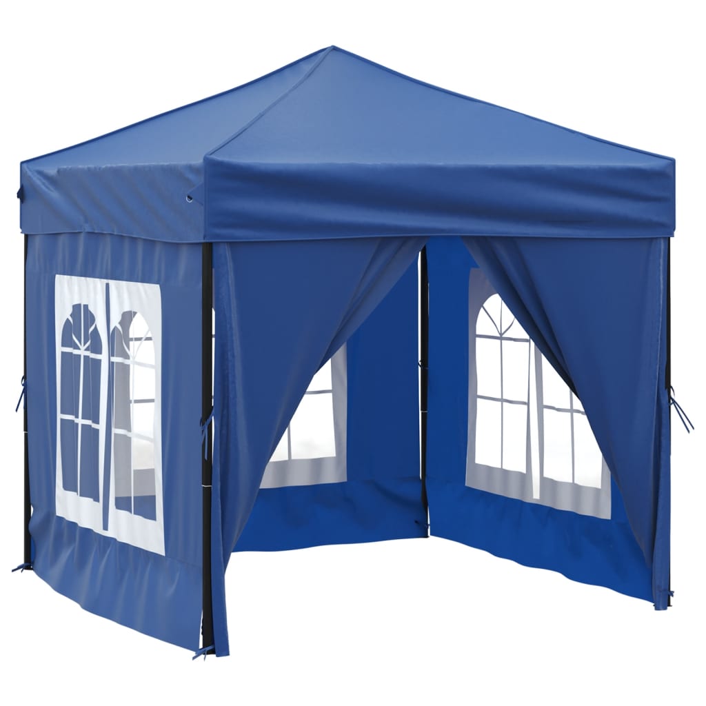 Foldable party tent with side walls blue 2x2 m