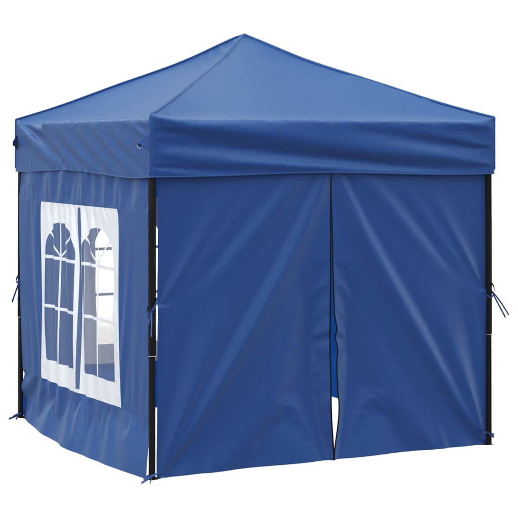 Foldable party tent with side walls blue 2x2 m