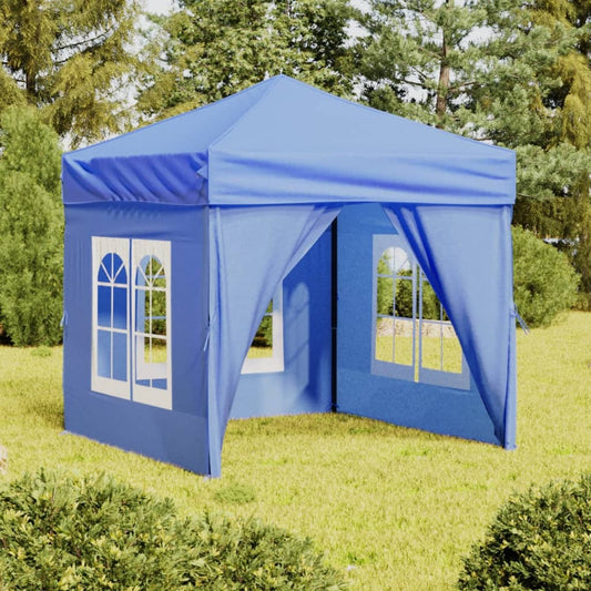 Foldable party tent with side walls blue 2x2 m