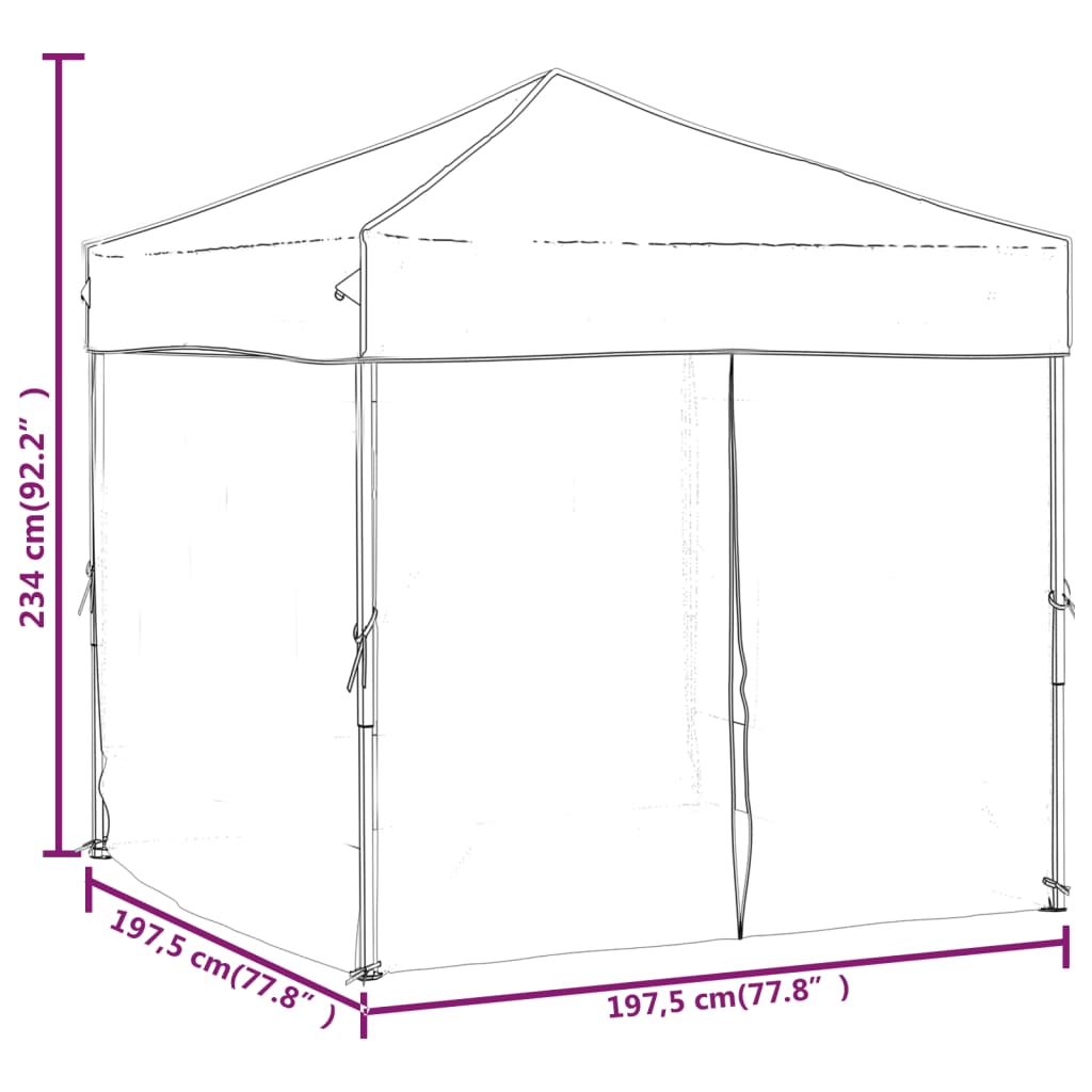 Kokoontaittuva juhlateltta sivuseinillä kerma 2x2 m