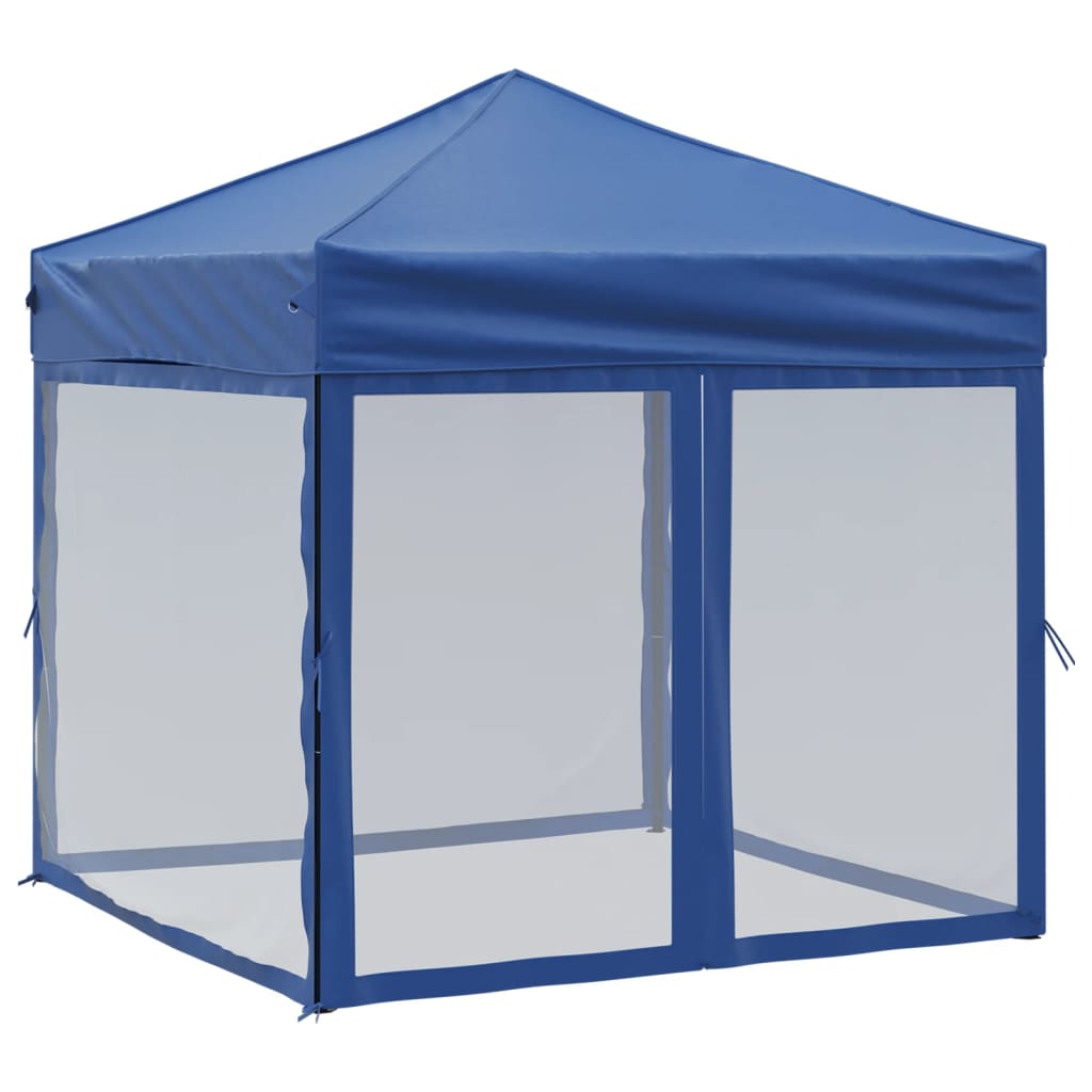 Foldable party tent with side walls blue 2x2 m