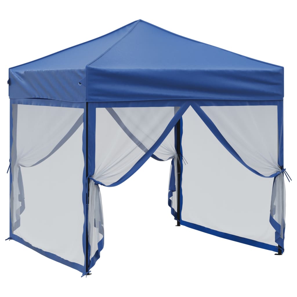 Foldable party tent with side walls blue 2x2 m