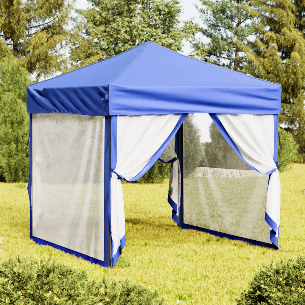 Foldable party tent with side walls blue 2x2 m