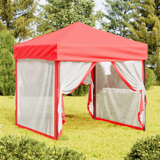 Foldable party tent with side walls red 2x2 m