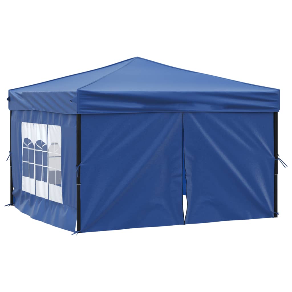 Foldable party tent with side walls blue 3x3 m