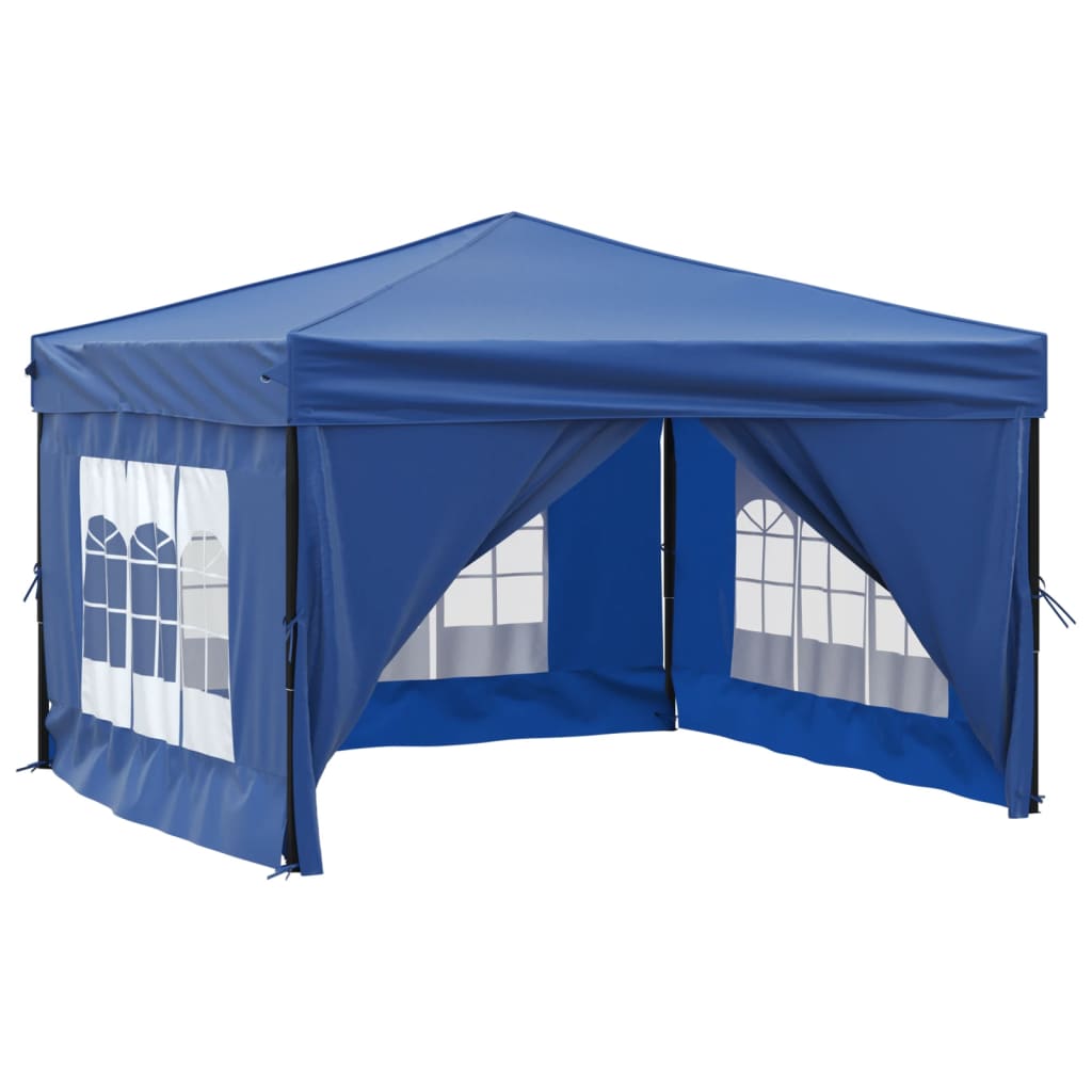 Foldable party tent with side walls blue 3x3 m