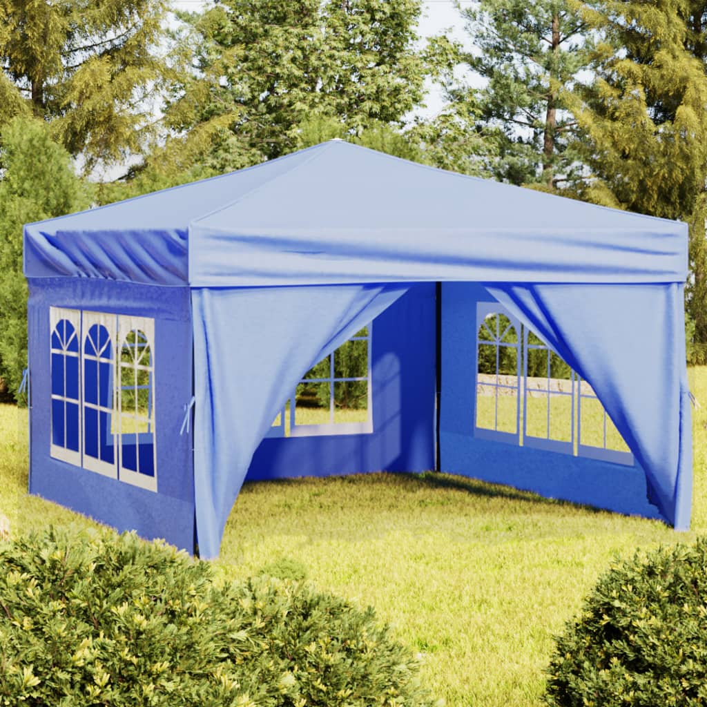 Foldable party tent with side walls blue 3x3 m