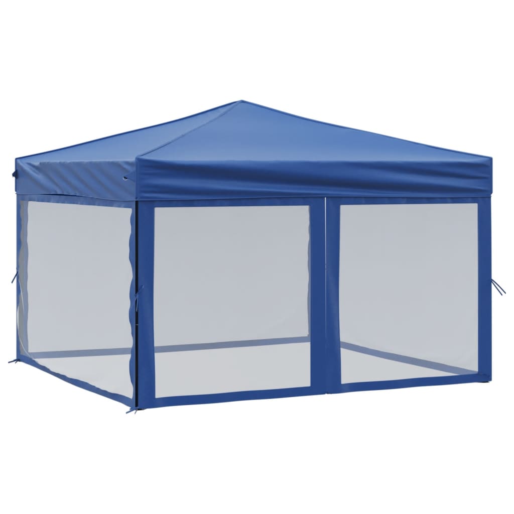 Foldable party tent with side walls blue 3x3 m