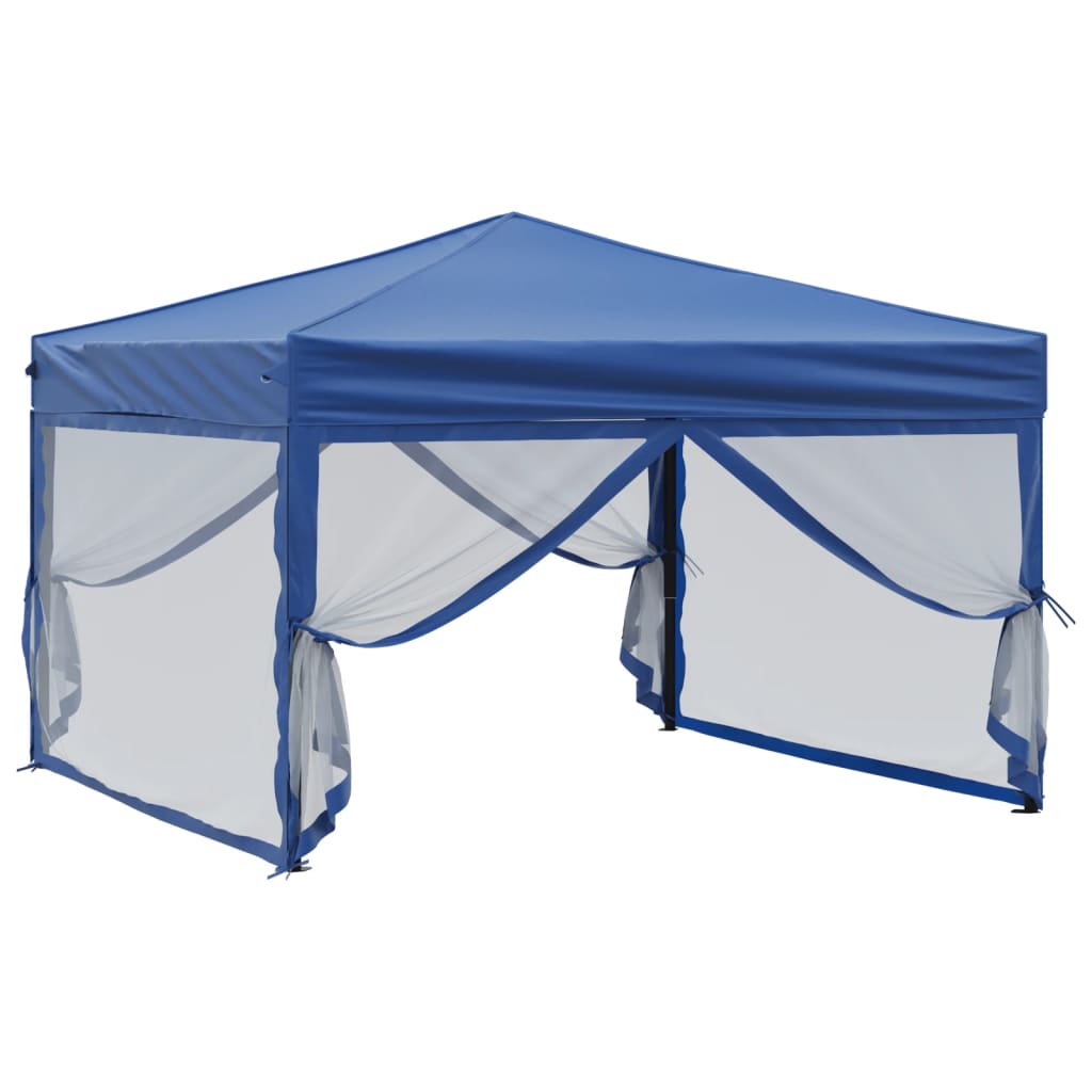 Foldable party tent with side walls blue 3x3 m