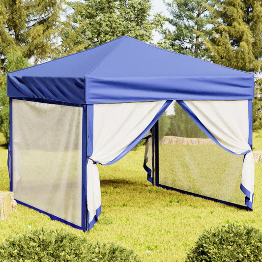 Foldable party tent with side walls blue 3x3 m