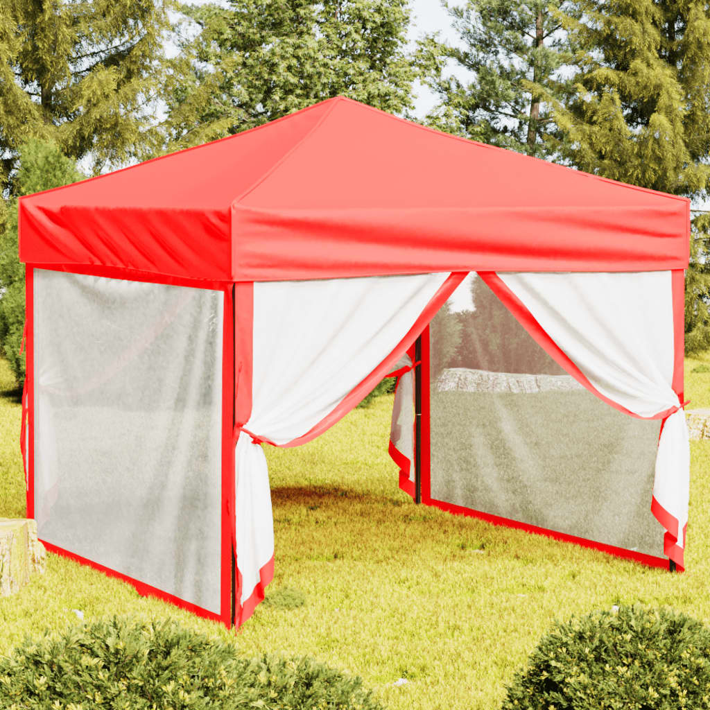 Foldable party tent with side walls red 3x3 m