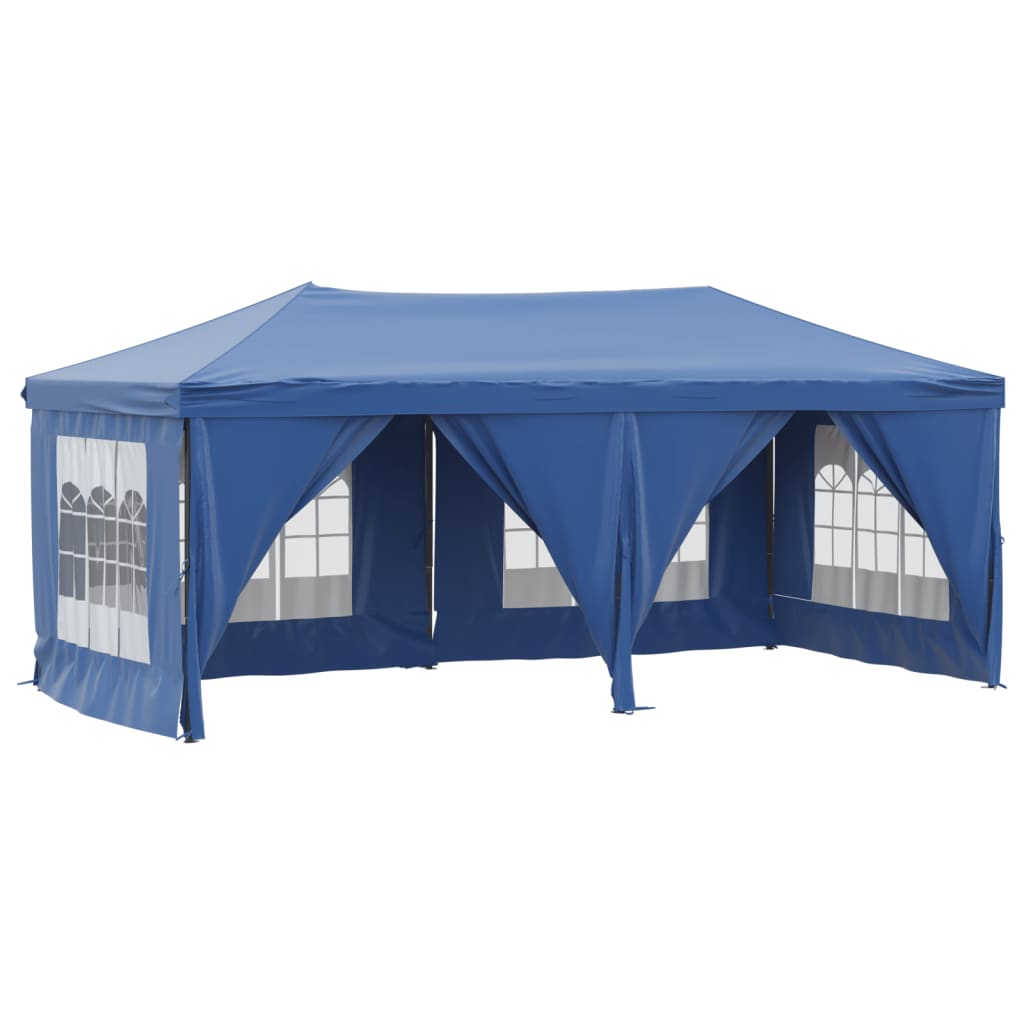 Folding party tent with side walls blue 3x6 m