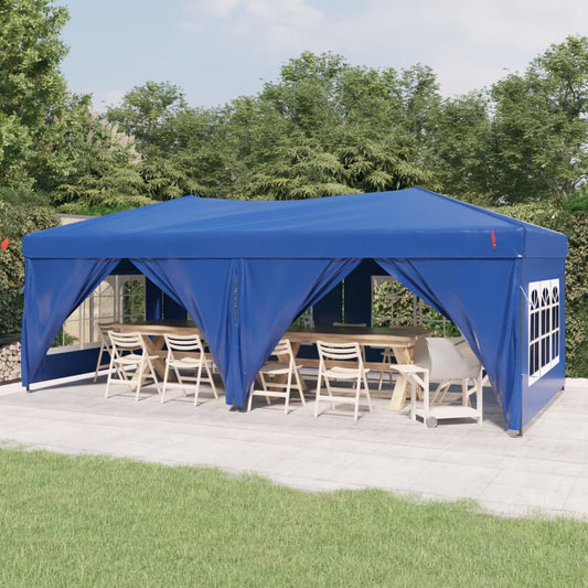 Folding party tent with side walls blue 3x6 m