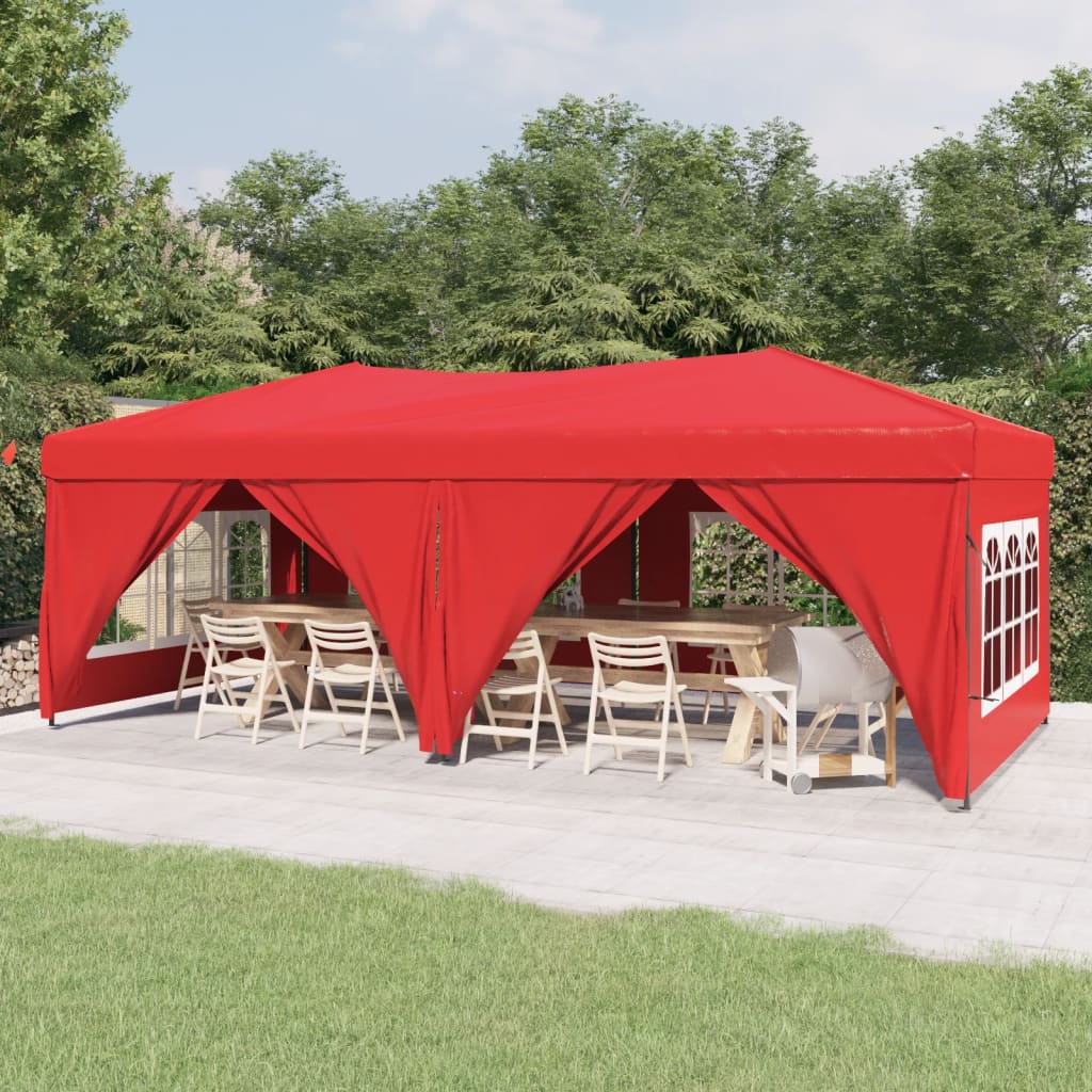 Foldable party tent with side walls red 3x6 m