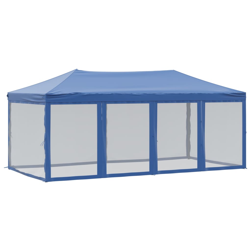 Folding party tent with side walls blue 3x6 m