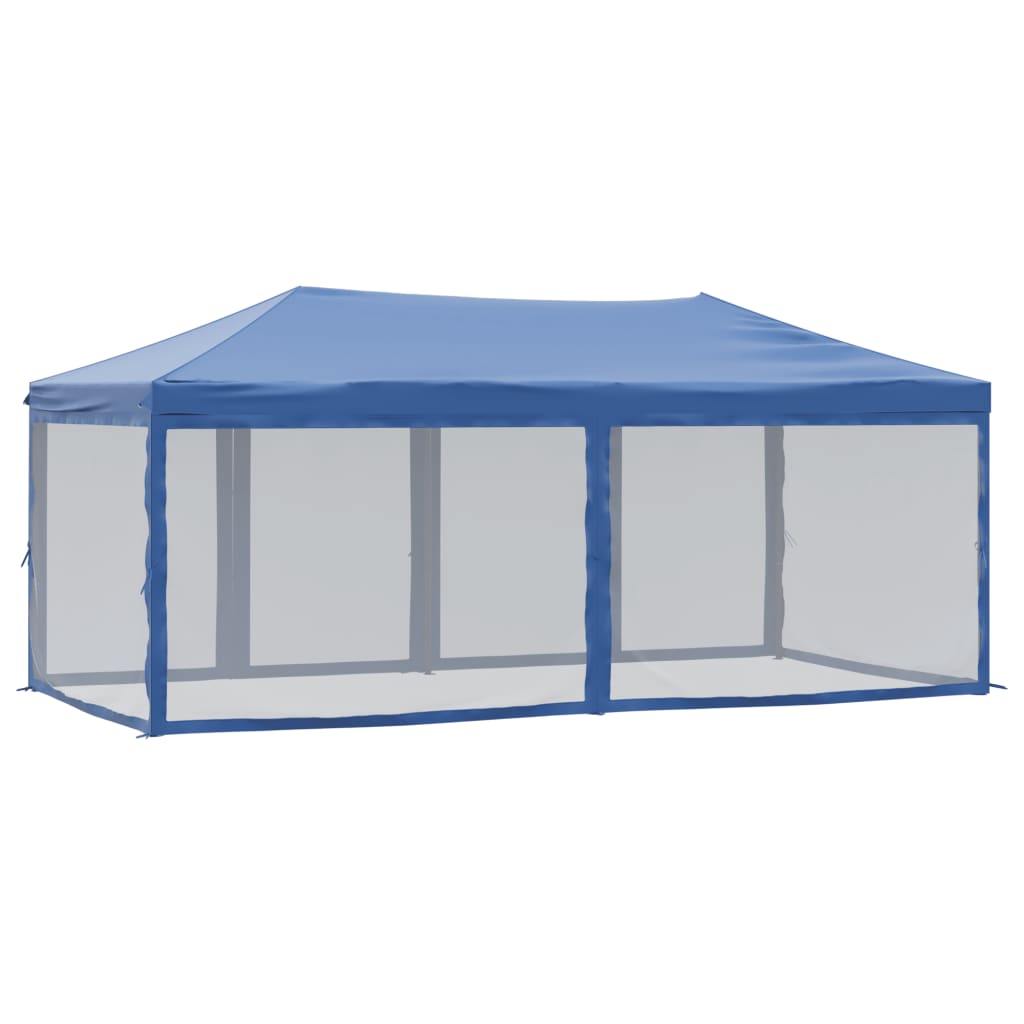 Folding party tent with side walls blue 3x6 m