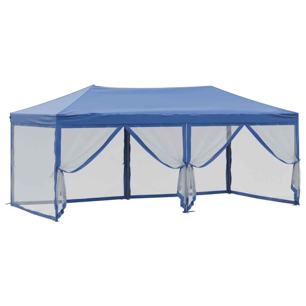 Folding party tent with side walls blue 3x6 m