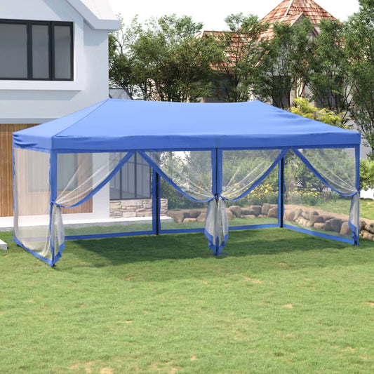 Folding party tent with side walls blue 3x6 m