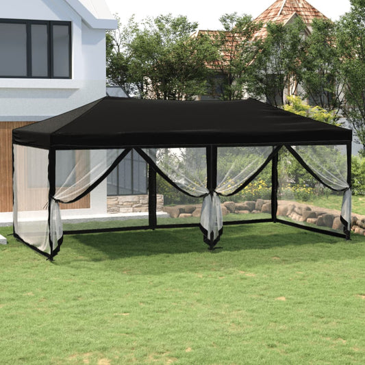 Foldable party tent with side walls black 3x6 m