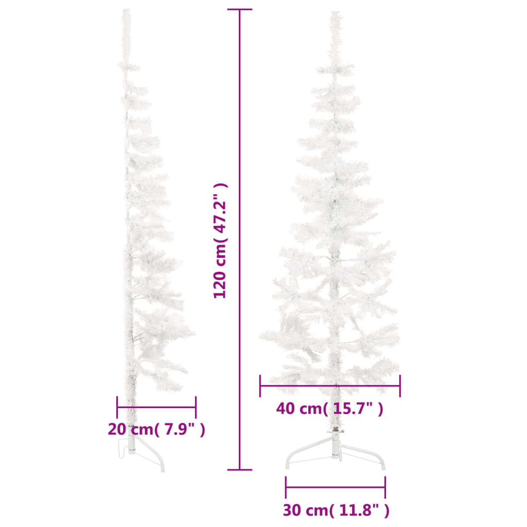 Kapea puolikas tekojoulukuusi jalustalla valkoinen 120 cm