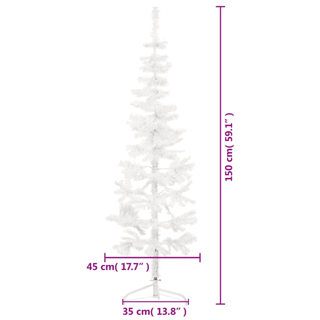 Kapea puolikas tekojoulukuusi jalustalla valkoinen 150 cm