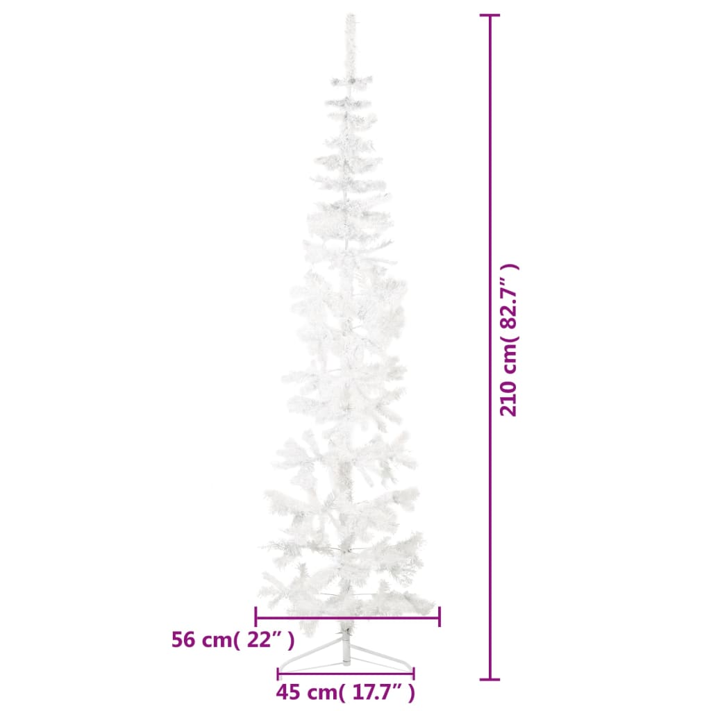 Kapea puolikas tekojoulukuusi jalustalla valkoinen 210 cm