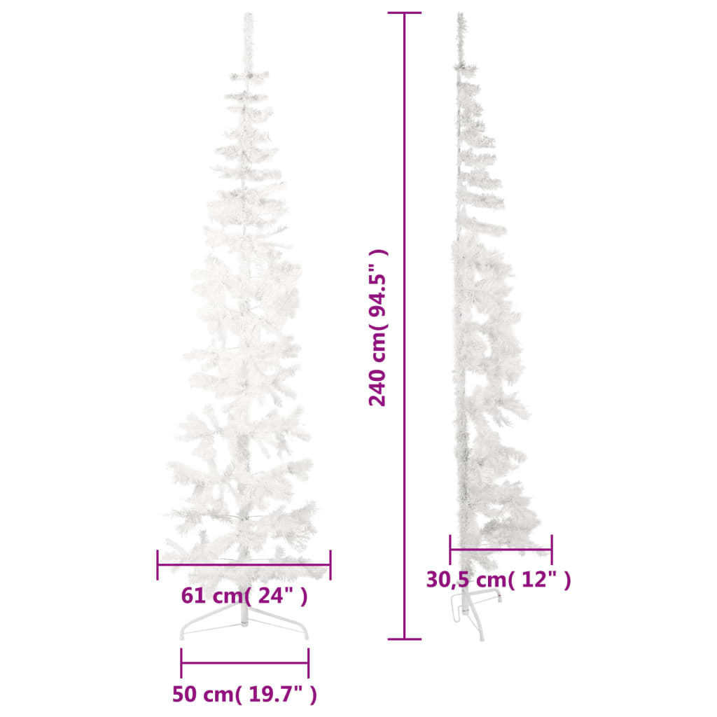 Kapea puolikas tekojoulukuusi jalustalla valkoinen 240 cm