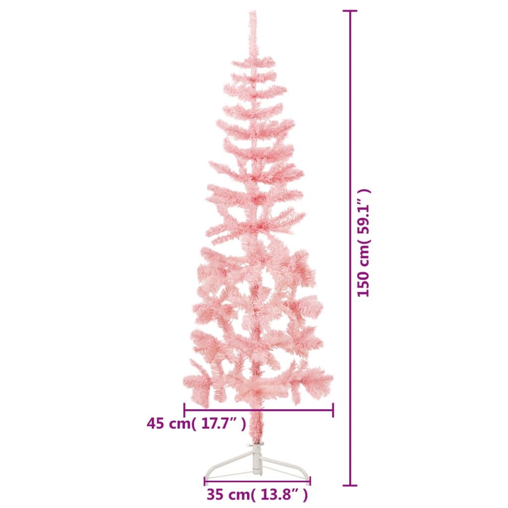 Kapea puolikas tekojoulukuusi jalustalla pinkki 150 cm