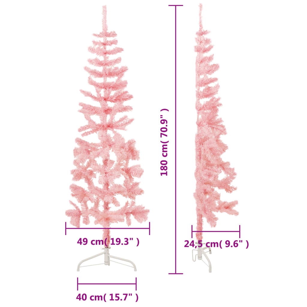 Kapea puolikas tekojoulukuusi jalustalla pinkki 180 cm