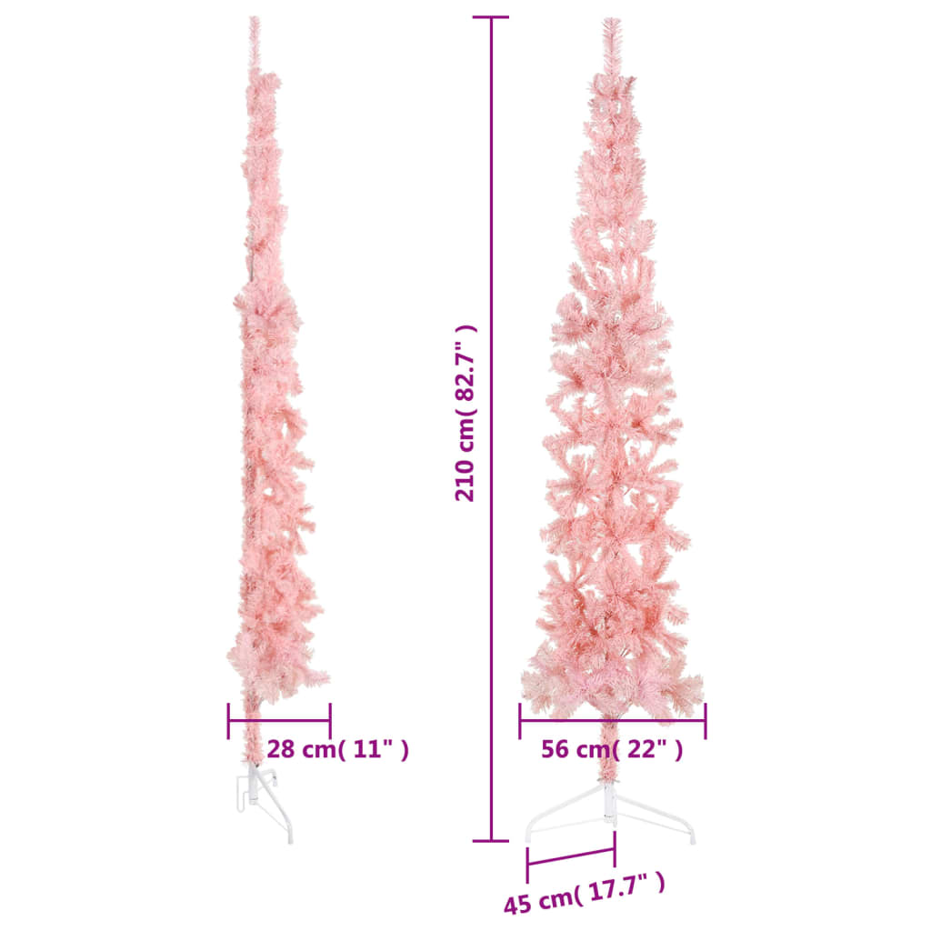 Kapea puolikas tekojoulukuusi jalustalla pinkki 210 cm