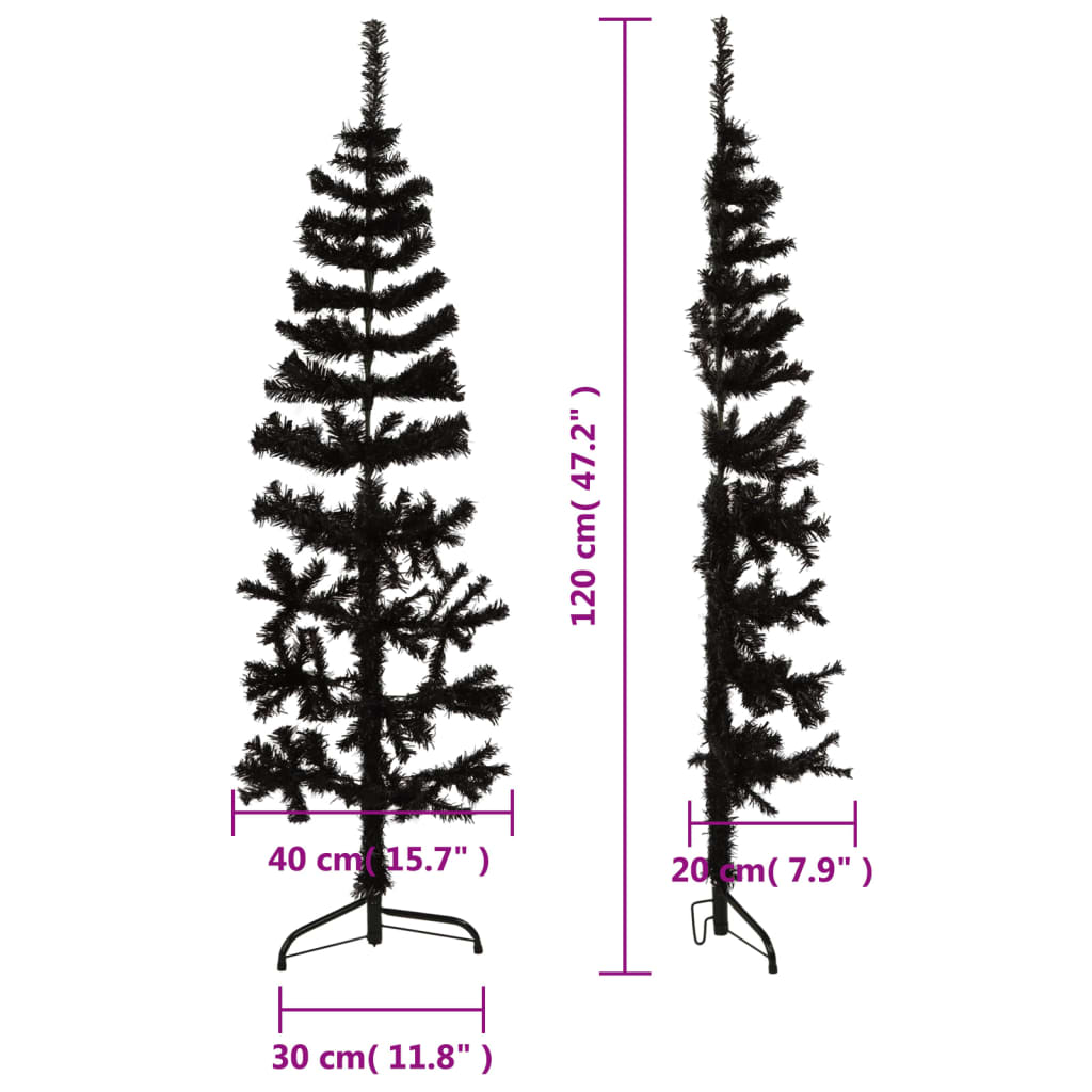 Kapea puolikas tekojoulukuusi jalustalla musta 120 cm