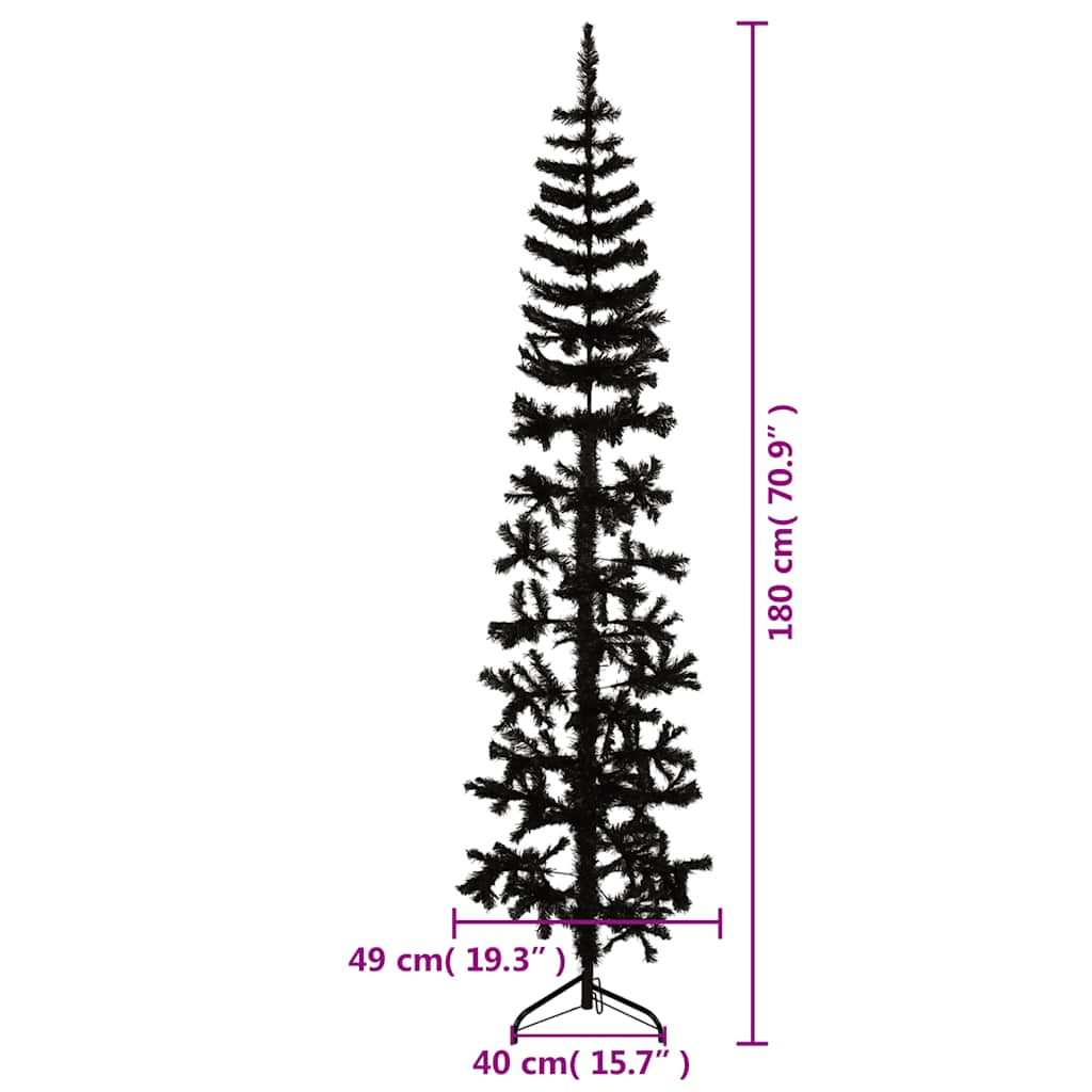 Kapea puolikas tekojoulukuusi jalustalla musta 180 cm