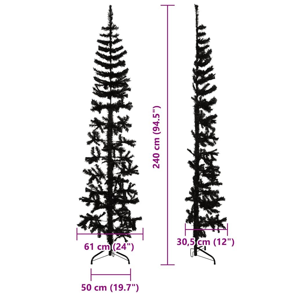 Kapea puolikas tekojoulukuusi jalustalla musta 240 cm