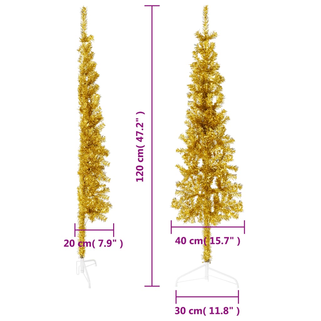 Kapea puolikas tekojoulukuusi jalustalla kulta 120 cm