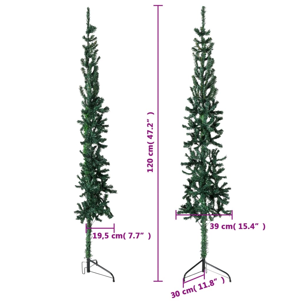 Kapea puolikas tekojoulukuusi jalustalla vihreä 120 cm