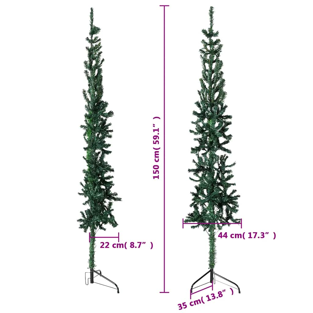 Kapea puolikas tekojoulukuusi jalustalla vihreä 150 cm