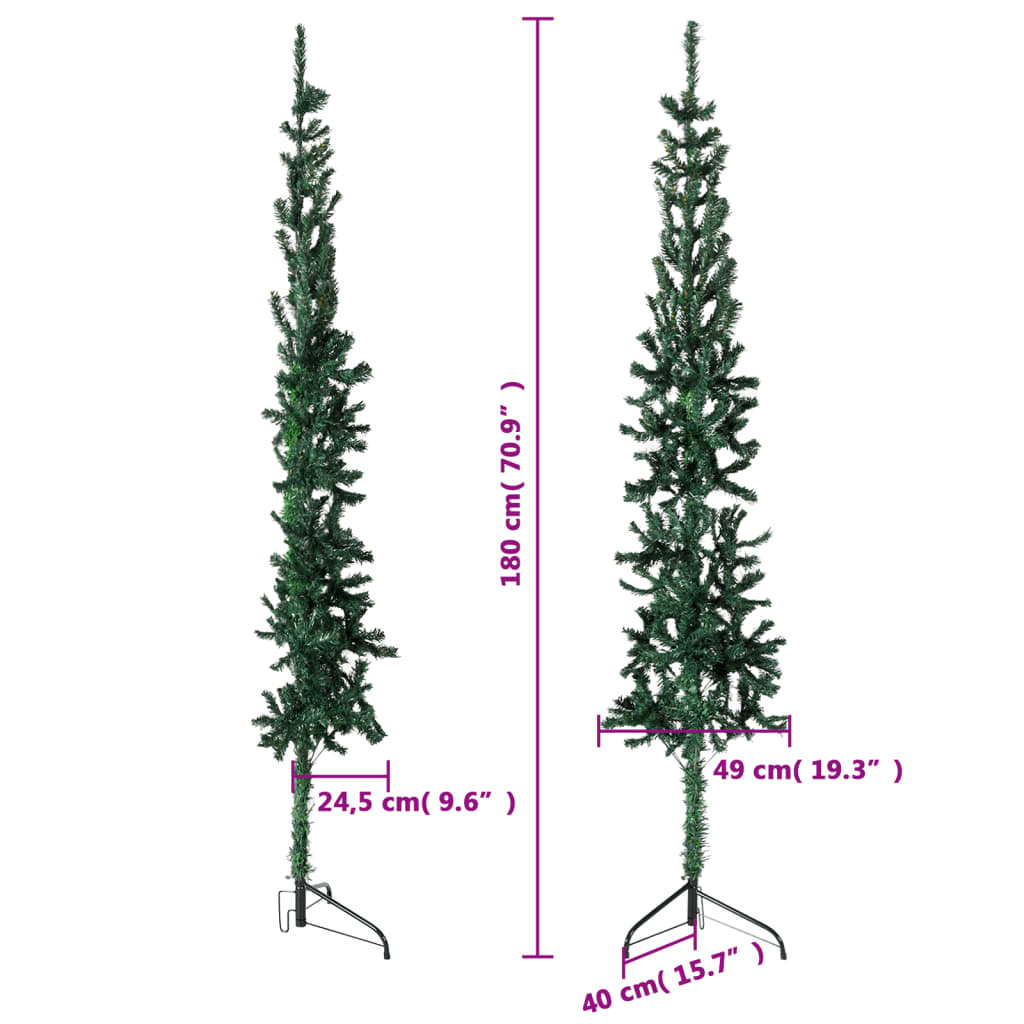 Kapea puolikas tekojoulukuusi jalustalla vihreä 180 cm